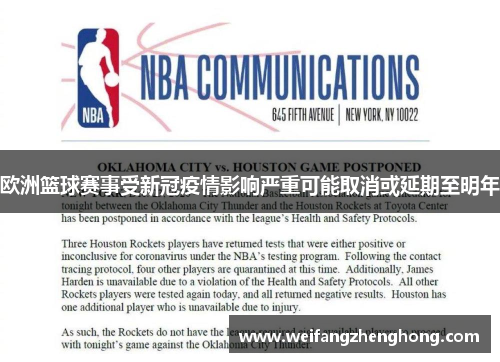 欧洲篮球赛事受新冠疫情影响严重可能取消或延期至明年